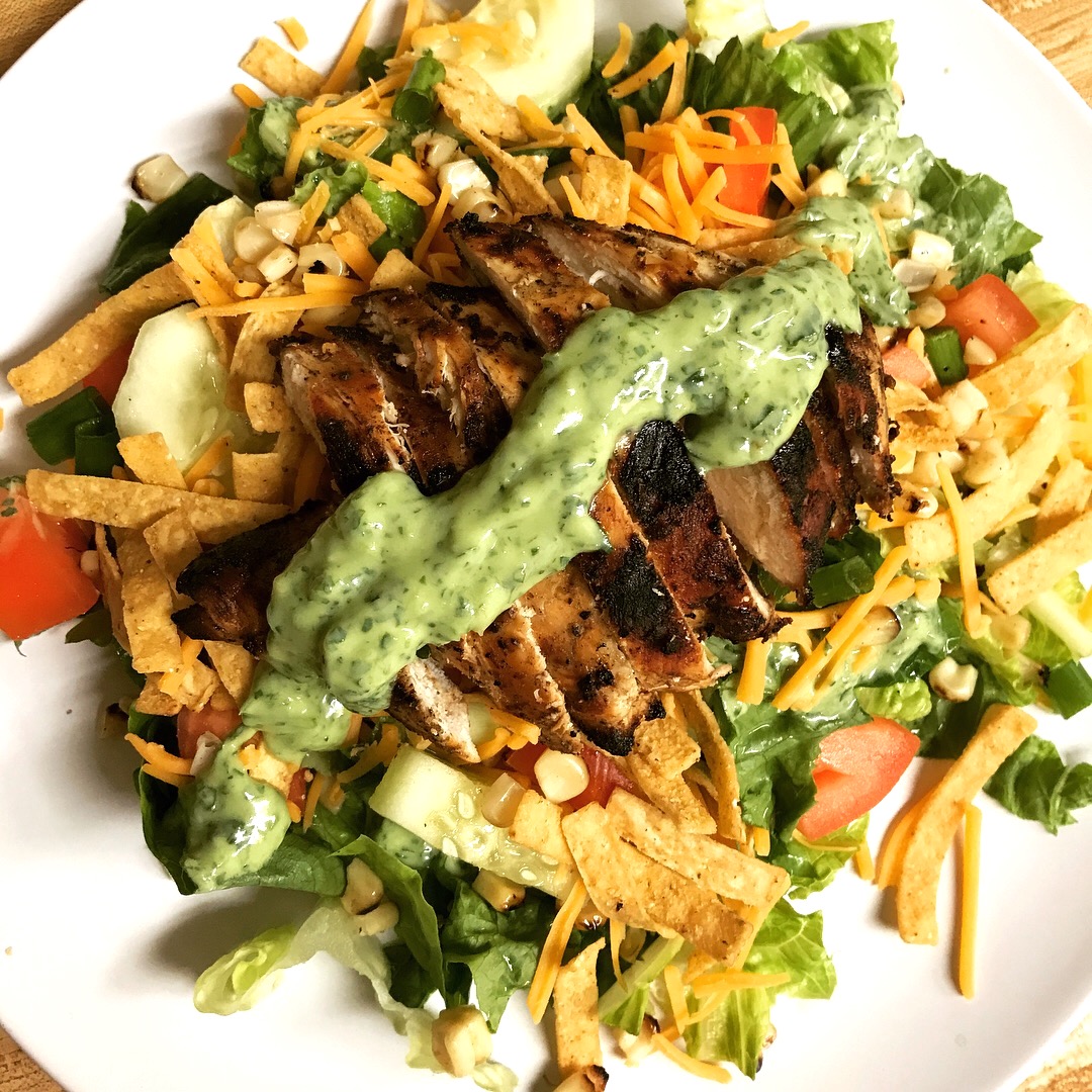 Grilled-chicken-salad-with-Creamy-Avocado-Cilantro-Lime-Dressing