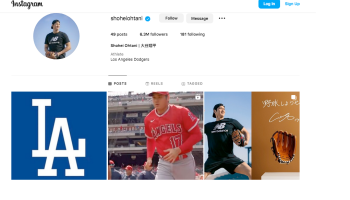 Shohei Ohtani Instagram page showcasing the LA Dodgers' logo