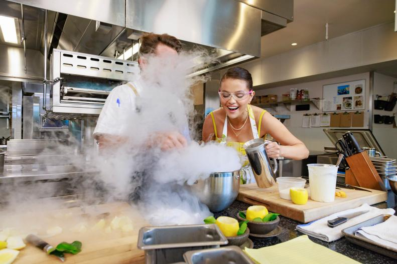 Chef Marcel Vigneron and Selena Gomez cook on Selena + Restaurant